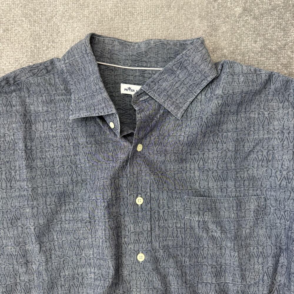 Peter Millar Shirt Mens 2XL Blue Arrowhead Chambray Button Down Long Sleeve - Picture 2 of 8